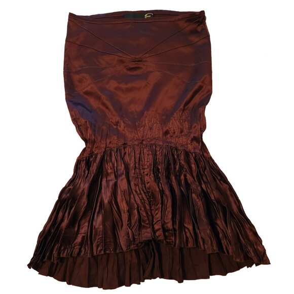NEW With Tag ROBERTO CAVALLI Brown Satin Hi Low Mermaid Style Skirt Euro Size 38 - Picture 1 of 4